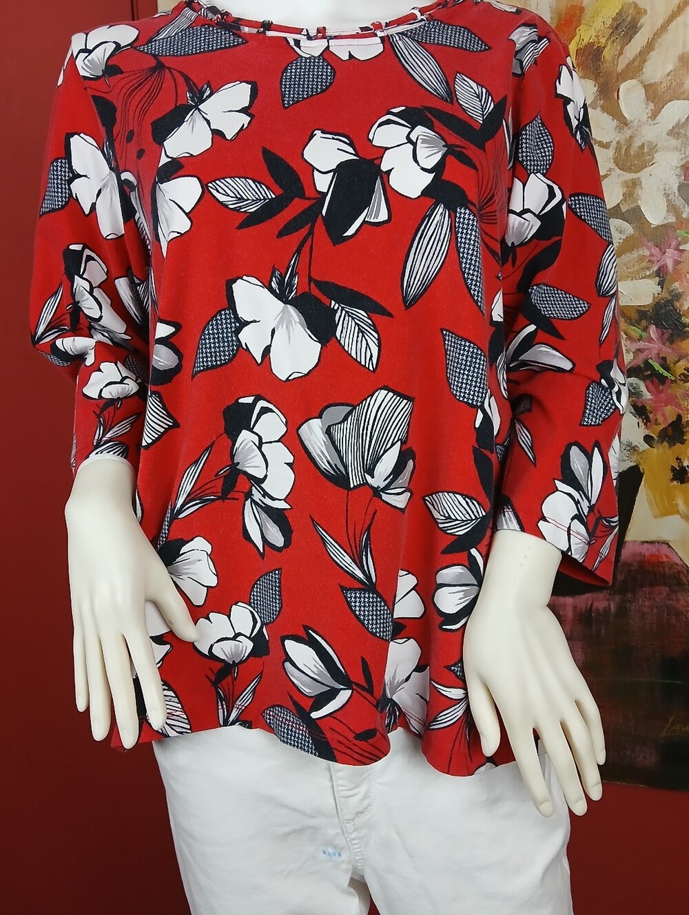 Alfred Dunner Red Floral Boatneck Tunic